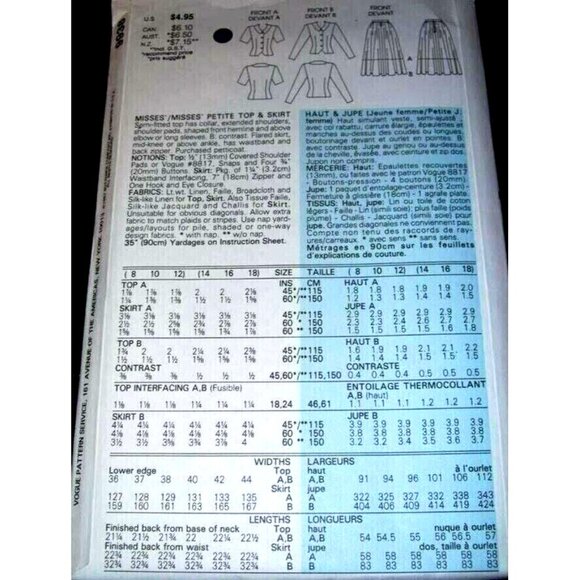 Sewing Pattern VOGUE 9938 Ladies JACKET & SKIRT Size 8-12 Very Easy U/C Vintage - Picture 5 of 7
